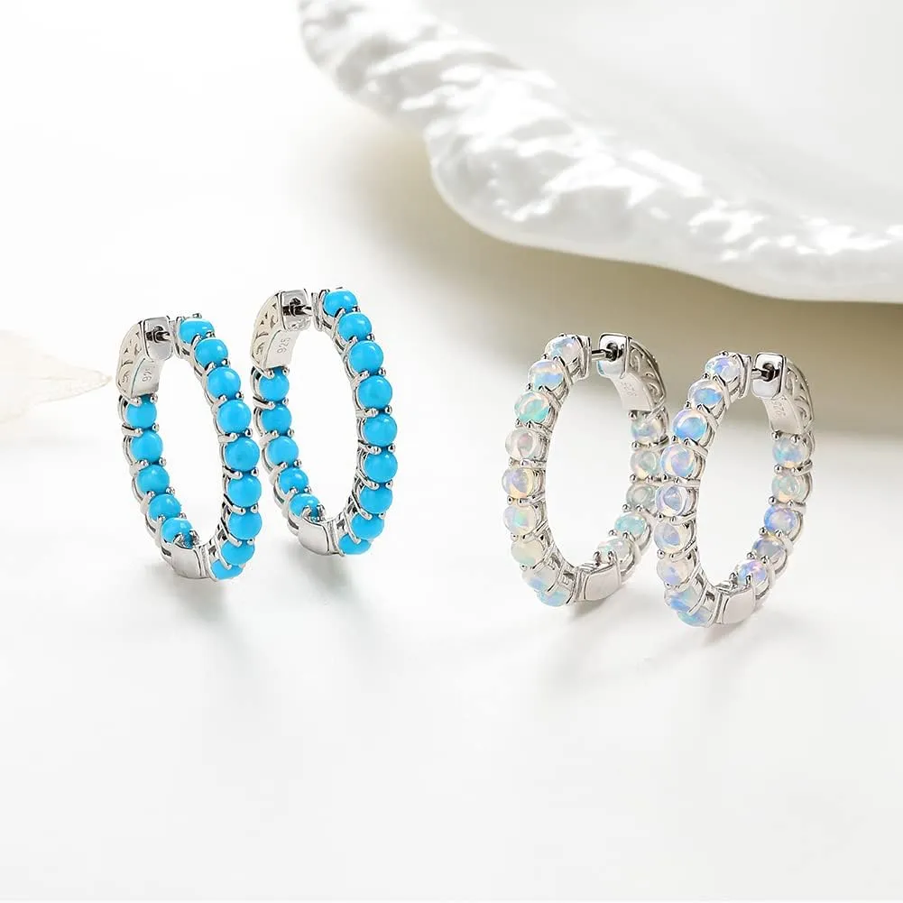 supermodel Birthstone Hoop Earrings for Women, 925 Sterling Silver Chunky Hoops 25-35mm Natural Amethyst/Citrine/Blue/Garnet/Opal/Peridot Hoop Earrings Birthday Christmas Party Jewelry for Women