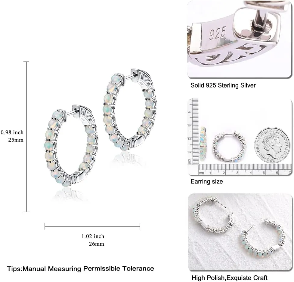 supermodel Birthstone Hoop Earrings for Women, 925 Sterling Silver Chunky Hoops 25-35mm Natural Amethyst/Citrine/Blue/Garnet/Opal/Peridot Hoop Earrings Birthday Christmas Party Jewelry for Women