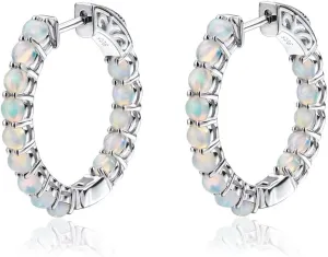 supermodel Birthstone Hoop Earrings for Women, 925 Sterling Silver Chunky Hoops 25-35mm Natural Amethyst/Citrine/Blue/Garnet/Opal/Peridot Hoop Earrings Birthday Christmas Party Jewelry for Women