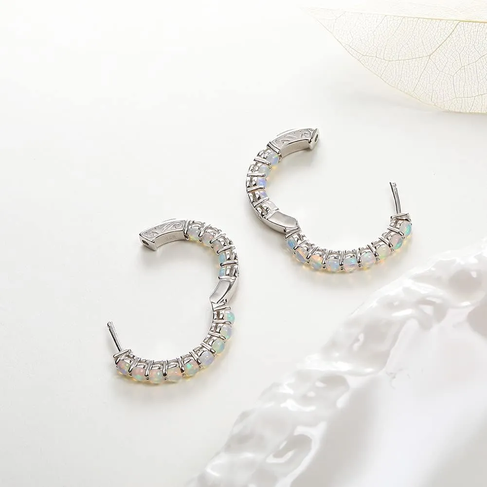 supermodel Birthstone Hoop Earrings for Women, 925 Sterling Silver Chunky Hoops 25-35mm Natural Amethyst/Citrine/Blue/Garnet/Opal/Peridot Hoop Earrings Birthday Christmas Party Jewelry for Women