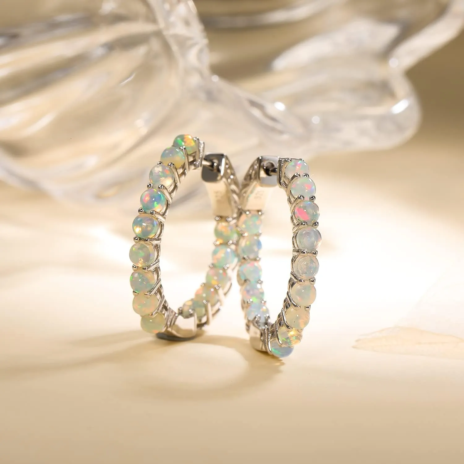 supermodel Birthstone Hoop Earrings for Women, 925 Sterling Silver Chunky Hoops 25-35mm Natural Amethyst/Citrine/Blue/Garnet/Opal/Peridot Hoop Earrings Birthday Christmas Party Jewelry for Women
