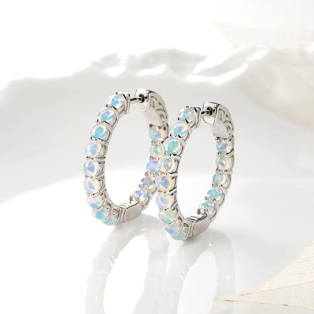 supermodel Birthstone Hoop Earrings for Women, 925 Sterling Silver Chunky Hoops 25-35mm Natural Amethyst/Citrine/Blue/Garnet/Opal/Peridot Hoop Earrings Birthday Christmas Party Jewelry for Women