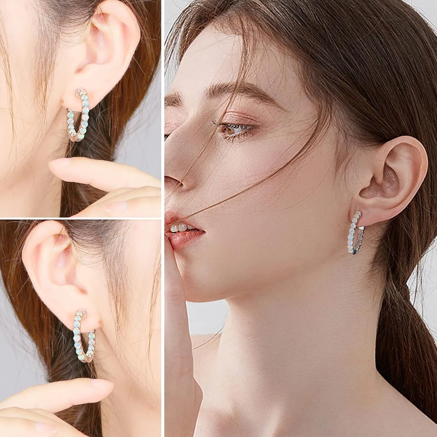 supermodel Birthstone Hoop Earrings for Women, 925 Sterling Silver Chunky Hoops 25-35mm Natural Amethyst/Citrine/Blue/Garnet/Opal/Peridot Hoop Earrings Birthday Christmas Party Jewelry for Women