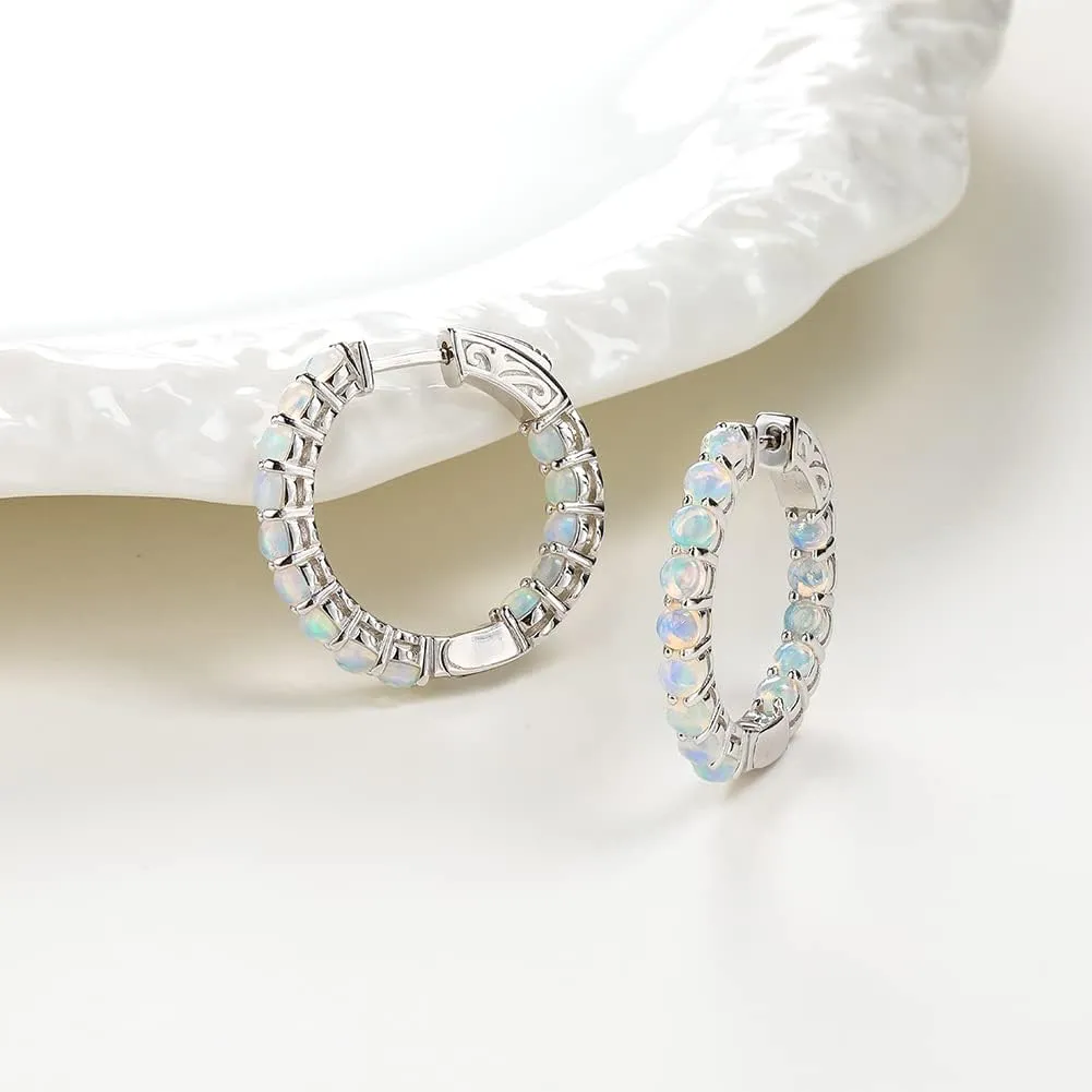 supermodel Birthstone Hoop Earrings for Women, 925 Sterling Silver Chunky Hoops 25-35mm Natural Amethyst/Citrine/Blue/Garnet/Opal/Peridot Hoop Earrings Birthday Christmas Party Jewelry for Women
