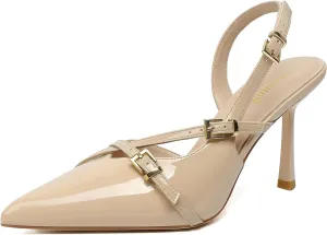 Susanny Slingback Heels for Women Closed Pointed Toe Strappy Dress Pumps Comfortable Stiletto Kitten Heels Sexy Buckle Strap Dressy Slip On Shoes for Wedding Bridal Party Work