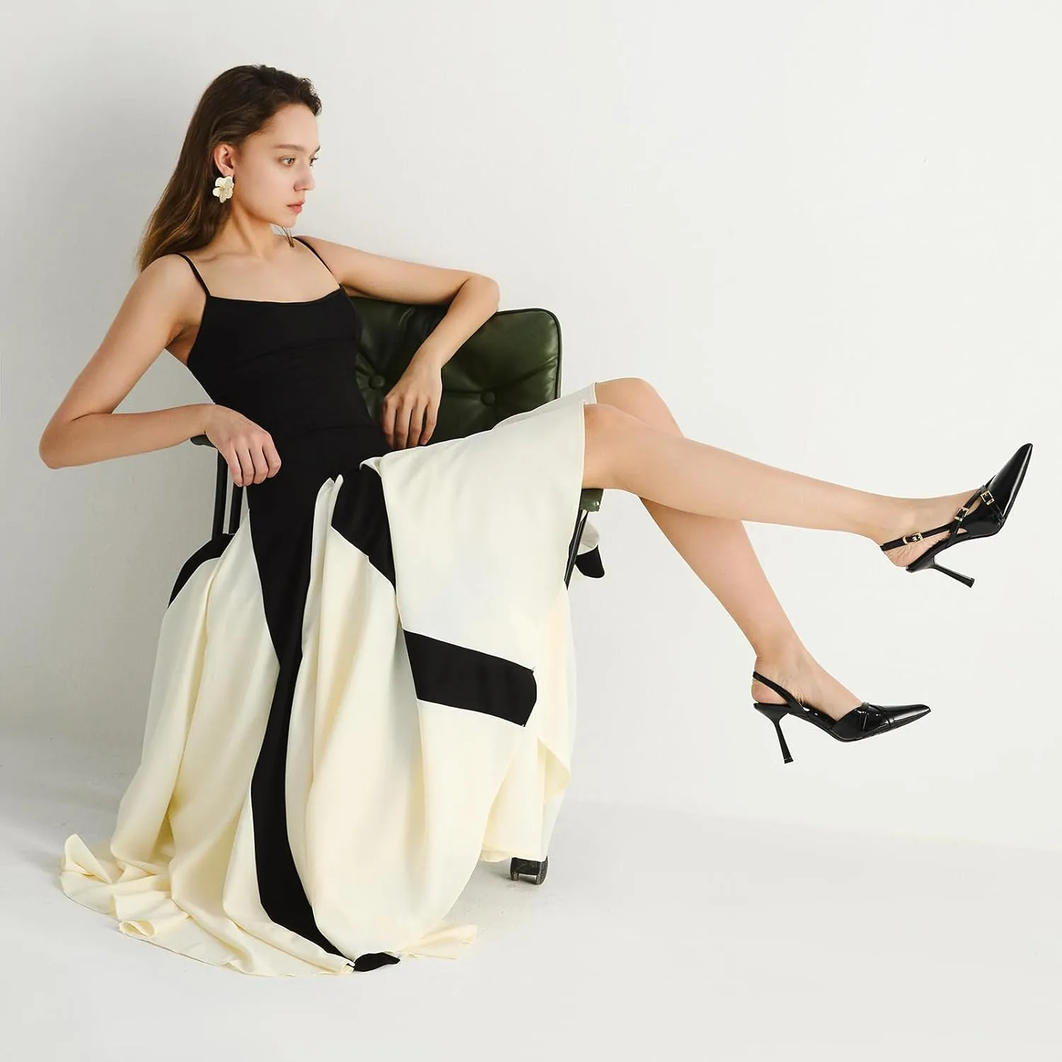 Susanny Slingback Heels for Women Closed Pointed Toe Strappy Dress Pumps Comfortable Stiletto Kitten Heels Sexy Buckle Strap Dressy Slip On Shoes for Wedding Bridal Party Work