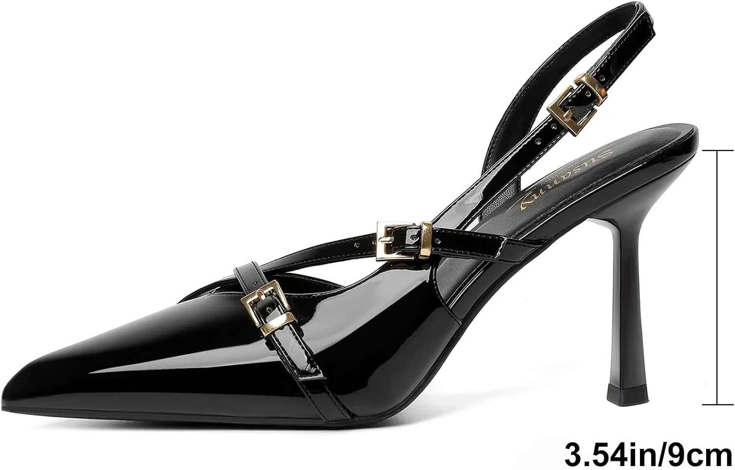 Susanny Slingback Heels for Women Closed Pointed Toe Strappy Dress Pumps Comfortable Stiletto Kitten Heels Sexy Buckle Strap Dressy Slip On Shoes for Wedding Bridal Party Work