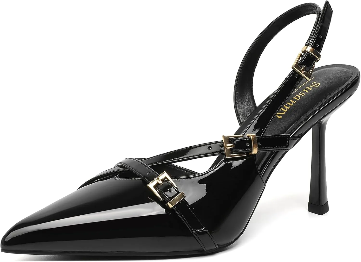 Susanny Slingback Heels for Women Closed Pointed Toe Strappy Dress Pumps Comfortable Stiletto Kitten Heels Sexy Buckle Strap Dressy Slip On Shoes for Wedding Bridal Party Work