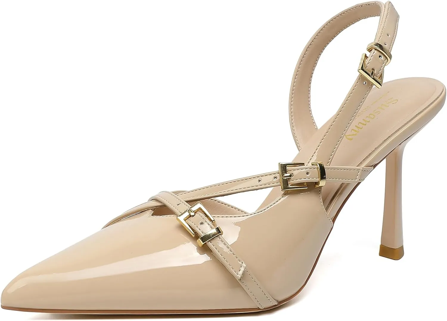 Susanny Slingback Heels for Women Closed Pointed Toe Strappy Dress Pumps Comfortable Stiletto Kitten Heels Sexy Buckle Strap Dressy Slip On Shoes for Wedding Bridal Party Work