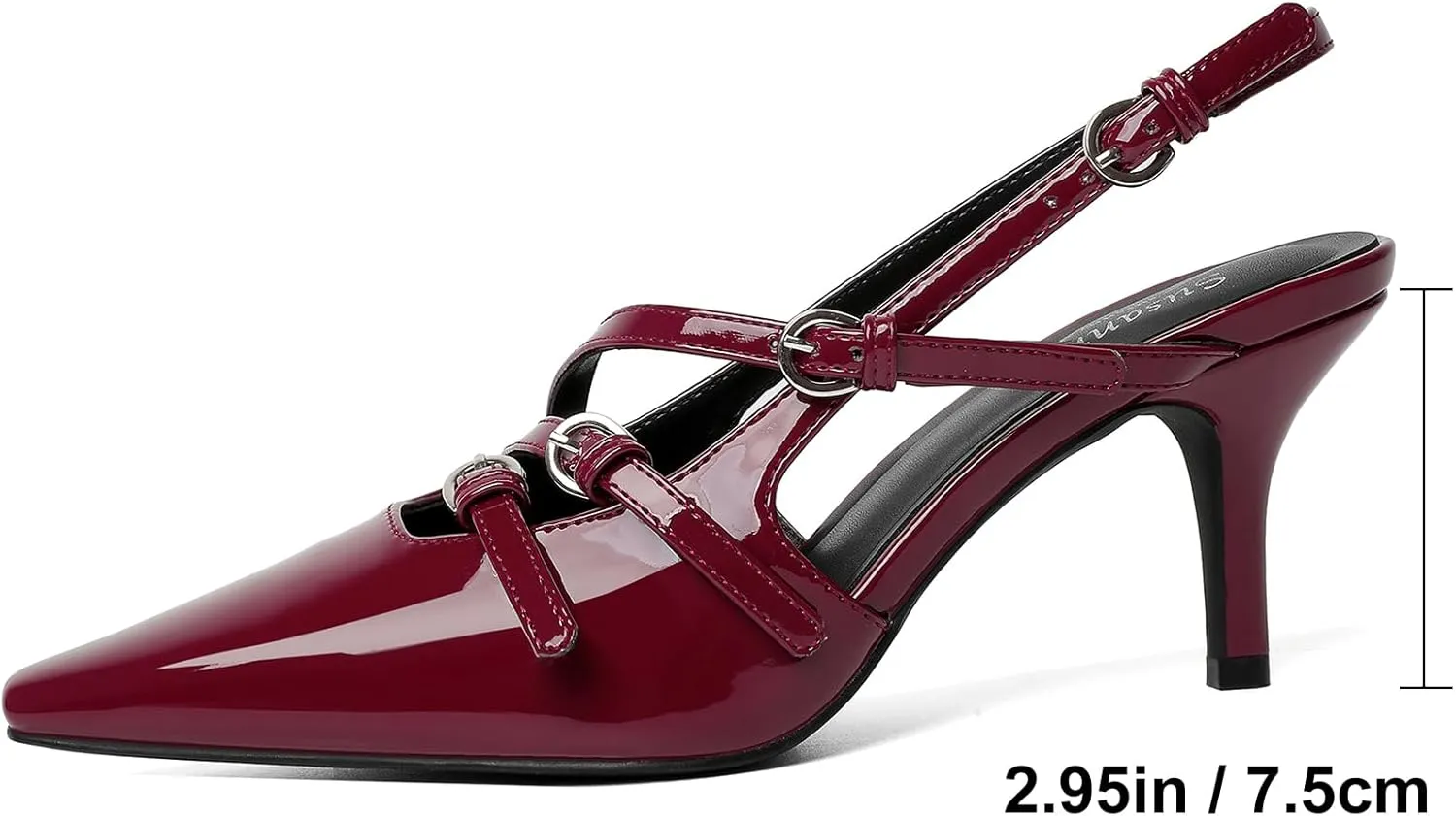 Susanny Slingback Kitten Heels for Women Closed Pointed Toe Strappy Dress Pumps Comfortable Stiletto Low Heels Sexy Buckle Strap Dressy Slip On Shoes for Wedding Bridal Party Work