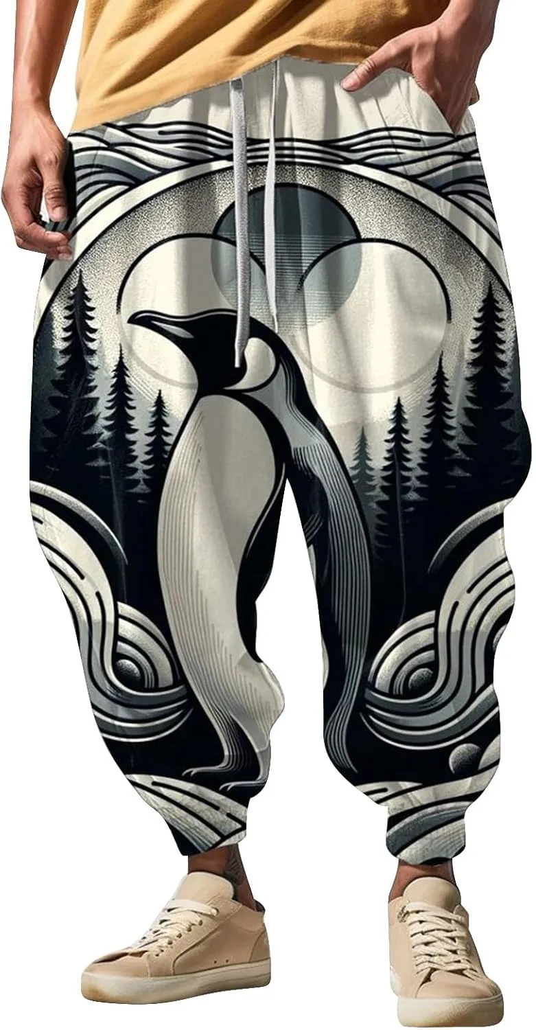 Sweatpants Fun Print Fashion Street Feel Casual Sweatpants Mens Drawstring Aladdil Hippie Harem Pants Mens Harem