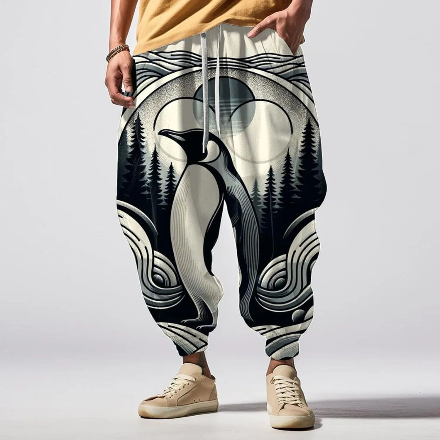 Sweatpants Fun Print Fashion Street Feel Casual Sweatpants Mens Drawstring Aladdil Hippie Harem Pants Mens Harem