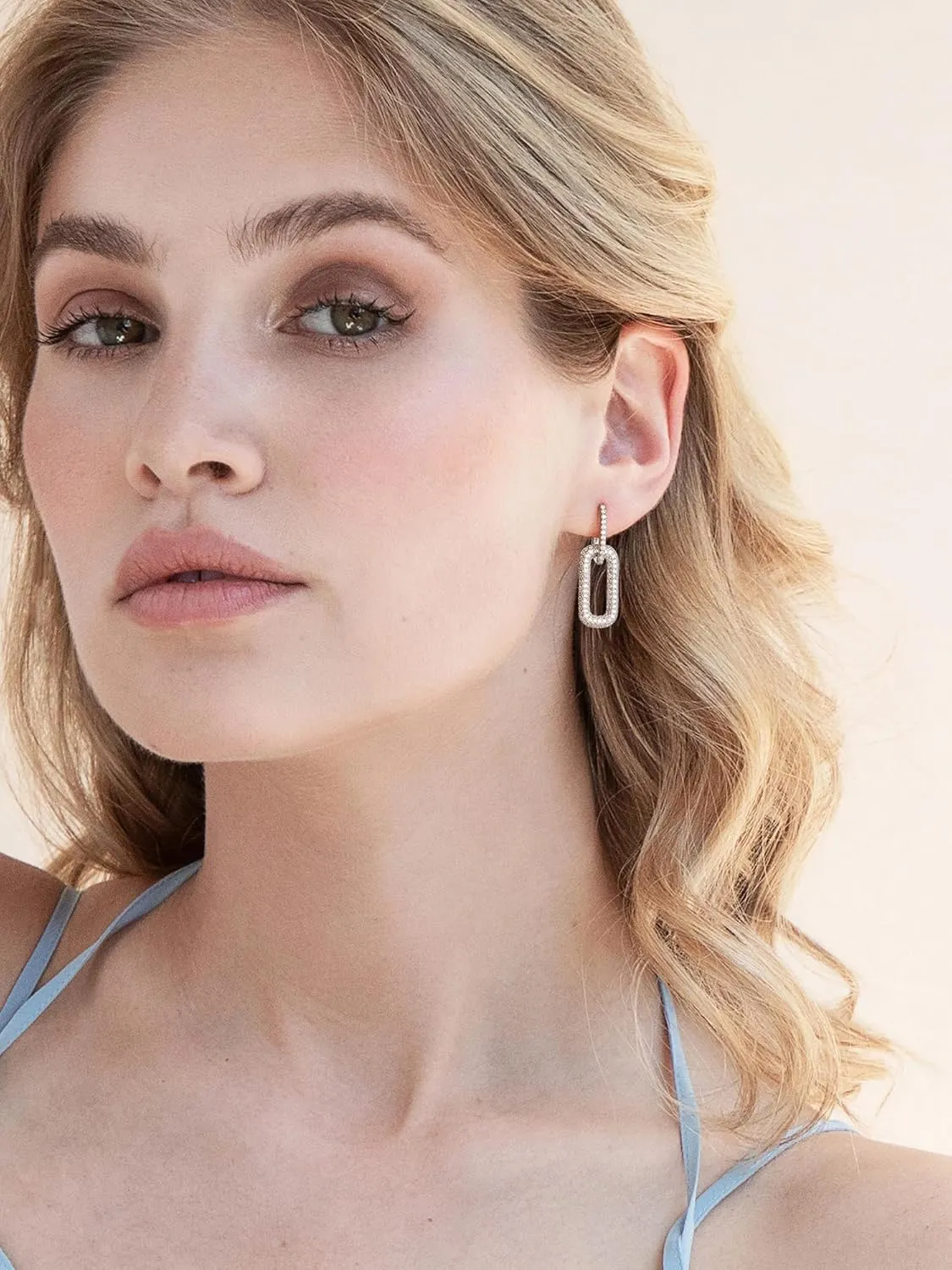 SWEETV 14K Gold Convertible Paperclip Earrings for Women, Cubic Zirconia Dainty Link Huggie Hoop Earrings, Frame Drop Dangle Earrings