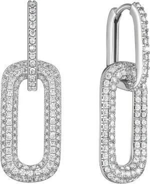 SWEETV 14K Gold Convertible Paperclip Earrings for Women, Cubic Zirconia Dainty Link Huggie Hoop Earrings, Frame Drop Dangle Earrings