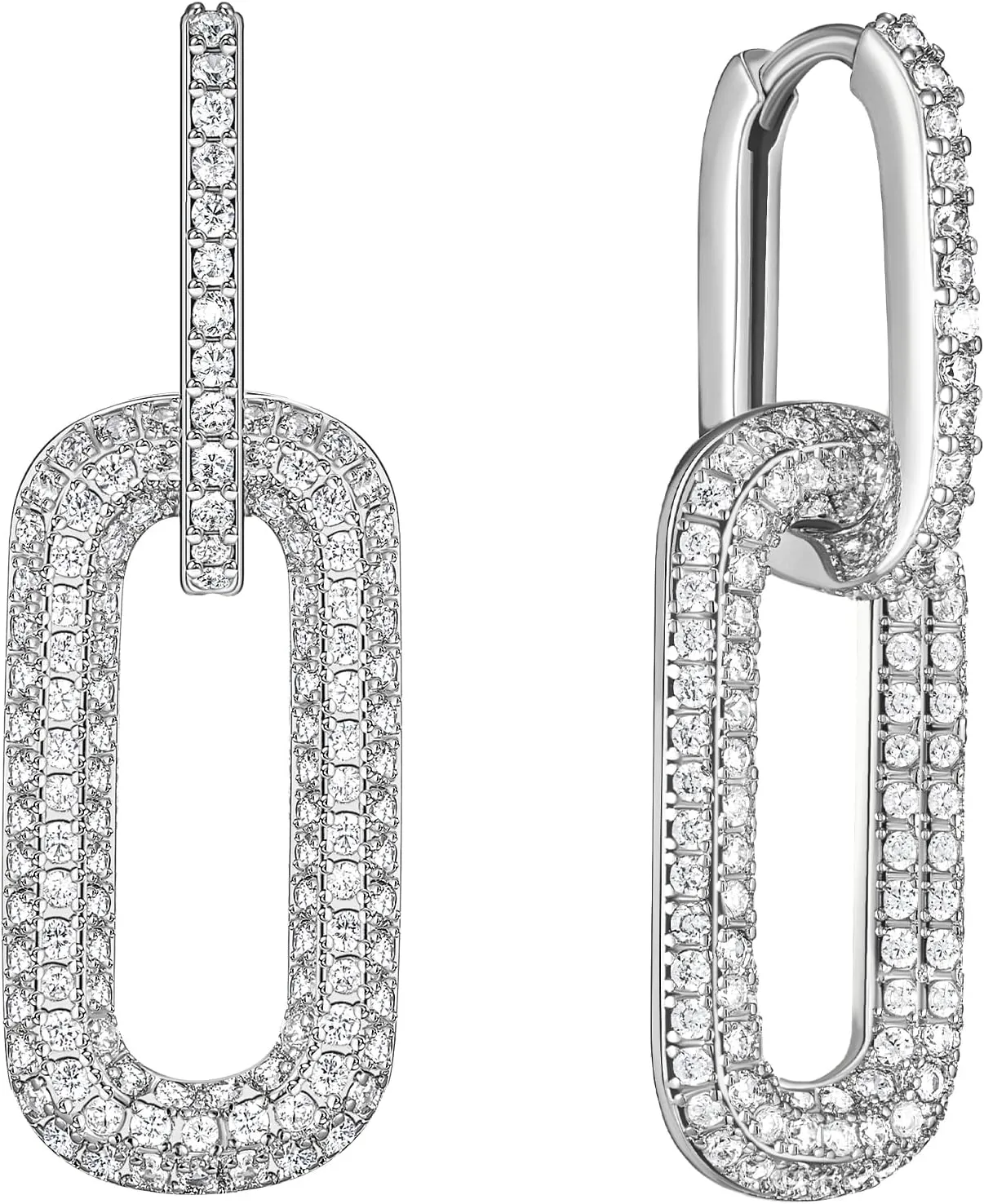 SWEETV 14K Gold Convertible Paperclip Earrings for Women, Cubic Zirconia Dainty Link Huggie Hoop Earrings, Frame Drop Dangle Earrings