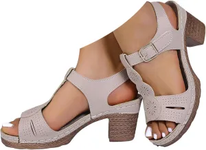 Temperament Chunky Heel Sandals for Women Strappy Buckle Heeled Sandal with Chunk Heel Business Casual Shoes