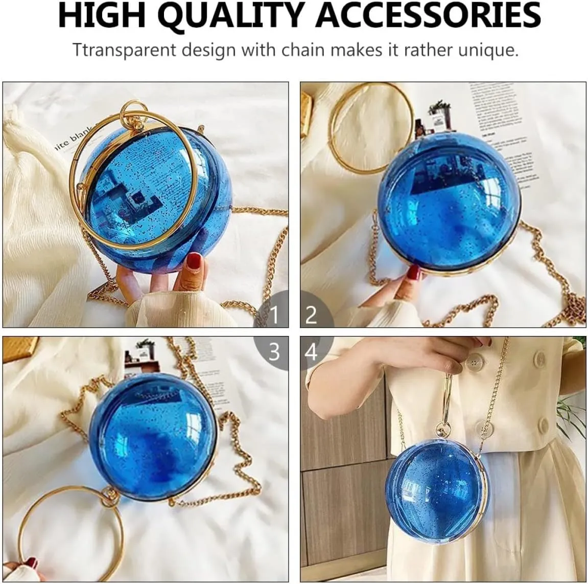 TENDYCOCO 2pcs Evening Ball Bag Round Ball Clear Purse Acrylic Box Clutch Purse Vintage Ball Handbag Ring Handle Purse