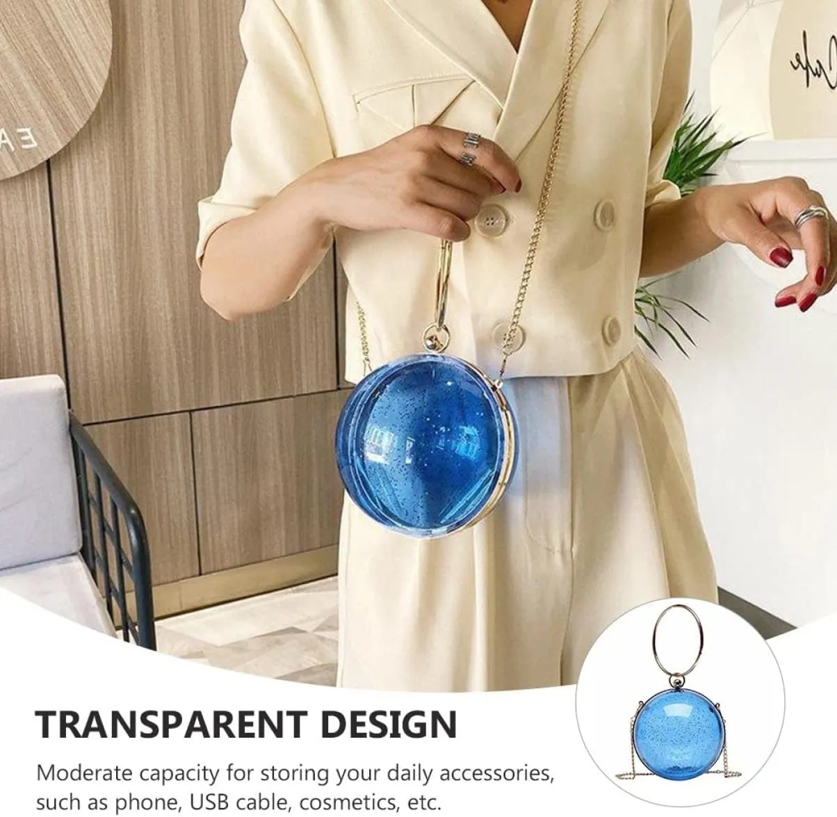TENDYCOCO 2pcs Evening Ball Bag Round Ball Clear Purse Acrylic Box Clutch Purse Vintage Ball Handbag Ring Handle Purse
