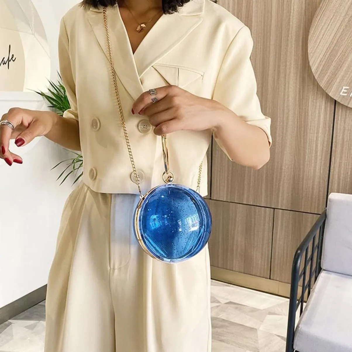 TENDYCOCO 2pcs Evening Ball Bag Round Ball Clear Purse Acrylic Box Clutch Purse Vintage Ball Handbag Ring Handle Purse