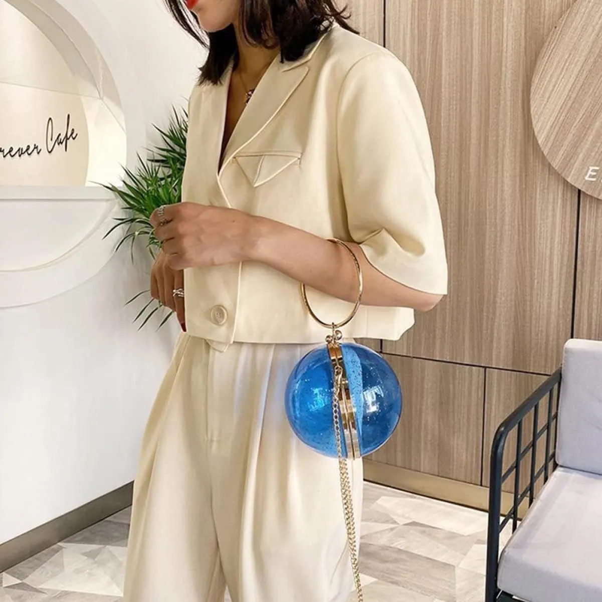 TENDYCOCO 2pcs Evening Ball Bag Round Ball Clear Purse Acrylic Box Clutch Purse Vintage Ball Handbag Ring Handle Purse