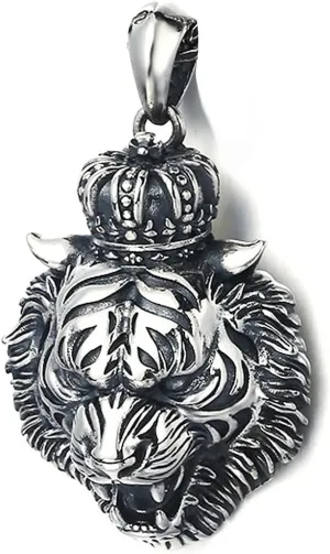 Tiger Pendant, 925 Sterling Silver Vintage Masculine Crown Tiger Head Pendants for Men