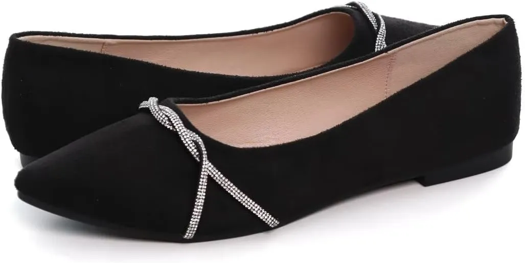 TN TANGNEST Womens Casual Flats Fashion Chain Pointed Toe Ballet Flats Rhinestone Flats Comfort Slip On Dress Shoes