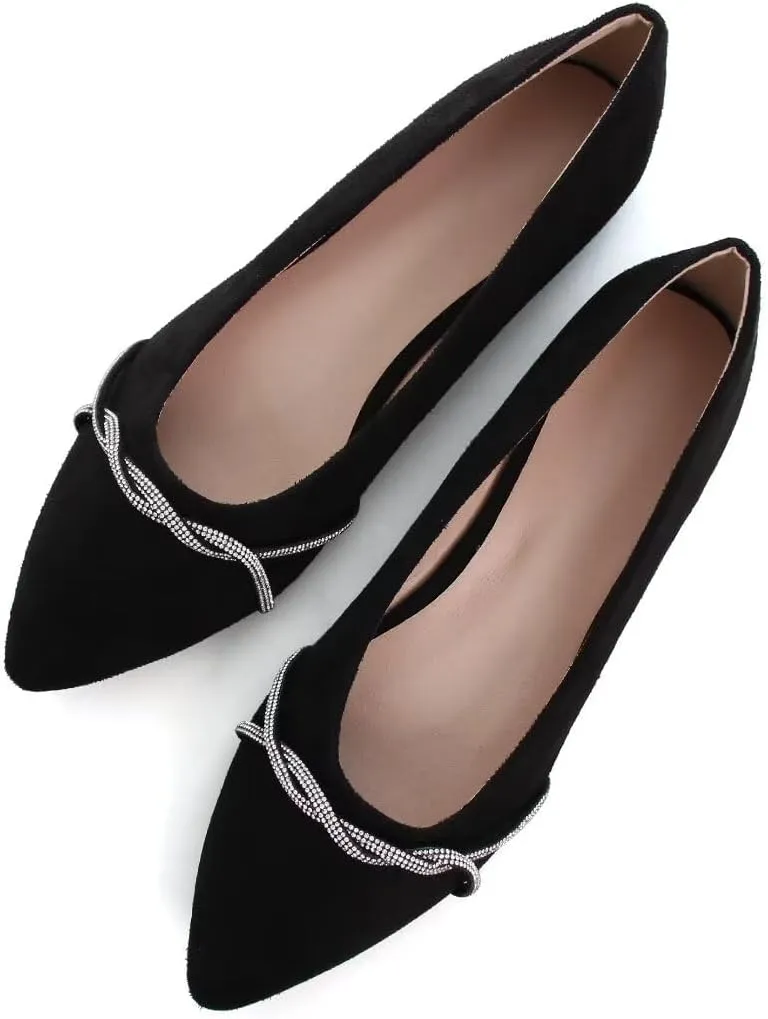 TN TANGNEST Womens Casual Flats Fashion Chain Pointed Toe Ballet Flats Rhinestone Flats Comfort Slip On Dress Shoes