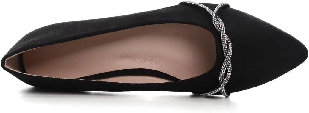 TN TANGNEST Womens Casual Flats Fashion Chain Pointed Toe Ballet Flats Rhinestone Flats Comfort Slip On Dress Shoes