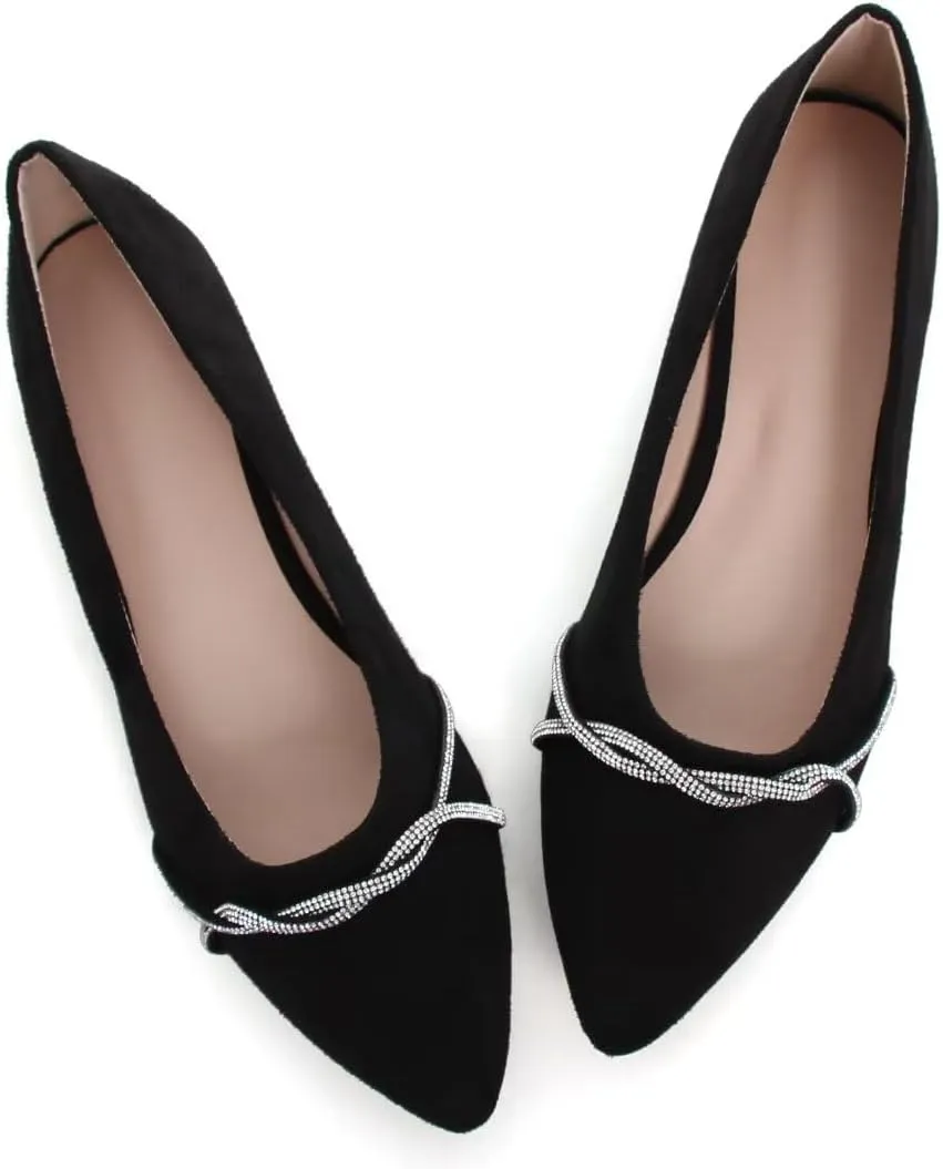 TN TANGNEST Womens Casual Flats Fashion Chain Pointed Toe Ballet Flats Rhinestone Flats Comfort Slip On Dress Shoes