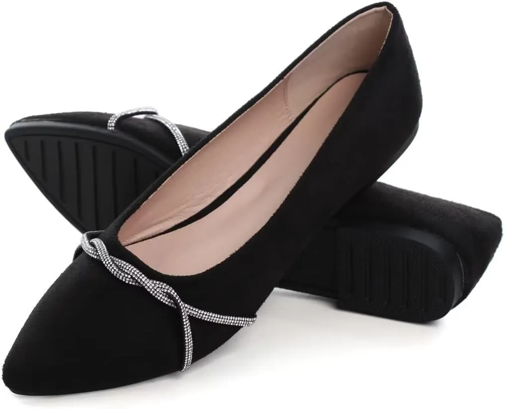 TN TANGNEST Womens Casual Flats Fashion Chain Pointed Toe Ballet Flats Rhinestone Flats Comfort Slip On Dress Shoes