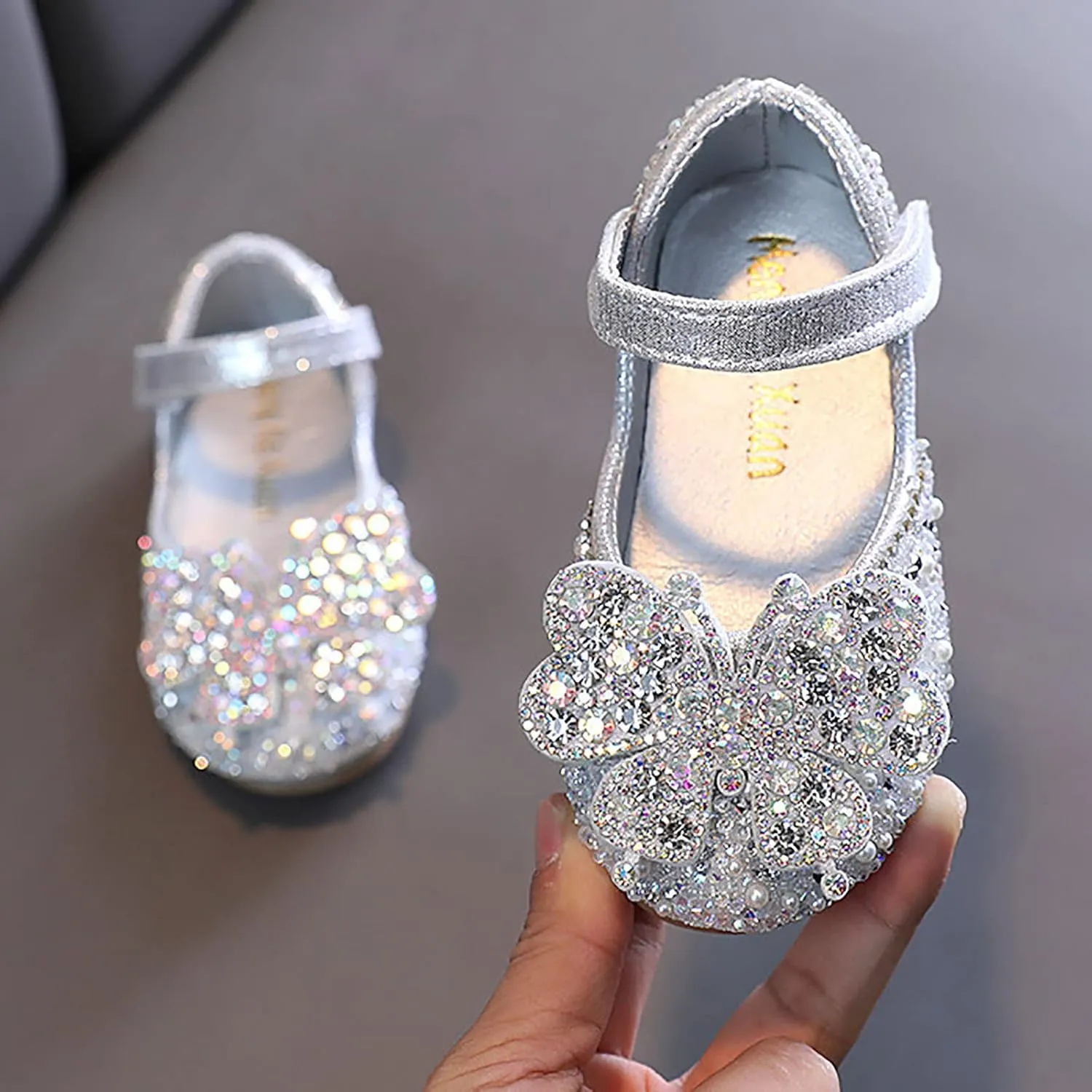 Toddler Girl Sandals, Childrens Girls Pearl Rhinestones Shining Princess Shoes for Party and Wedding Dancing Shoes