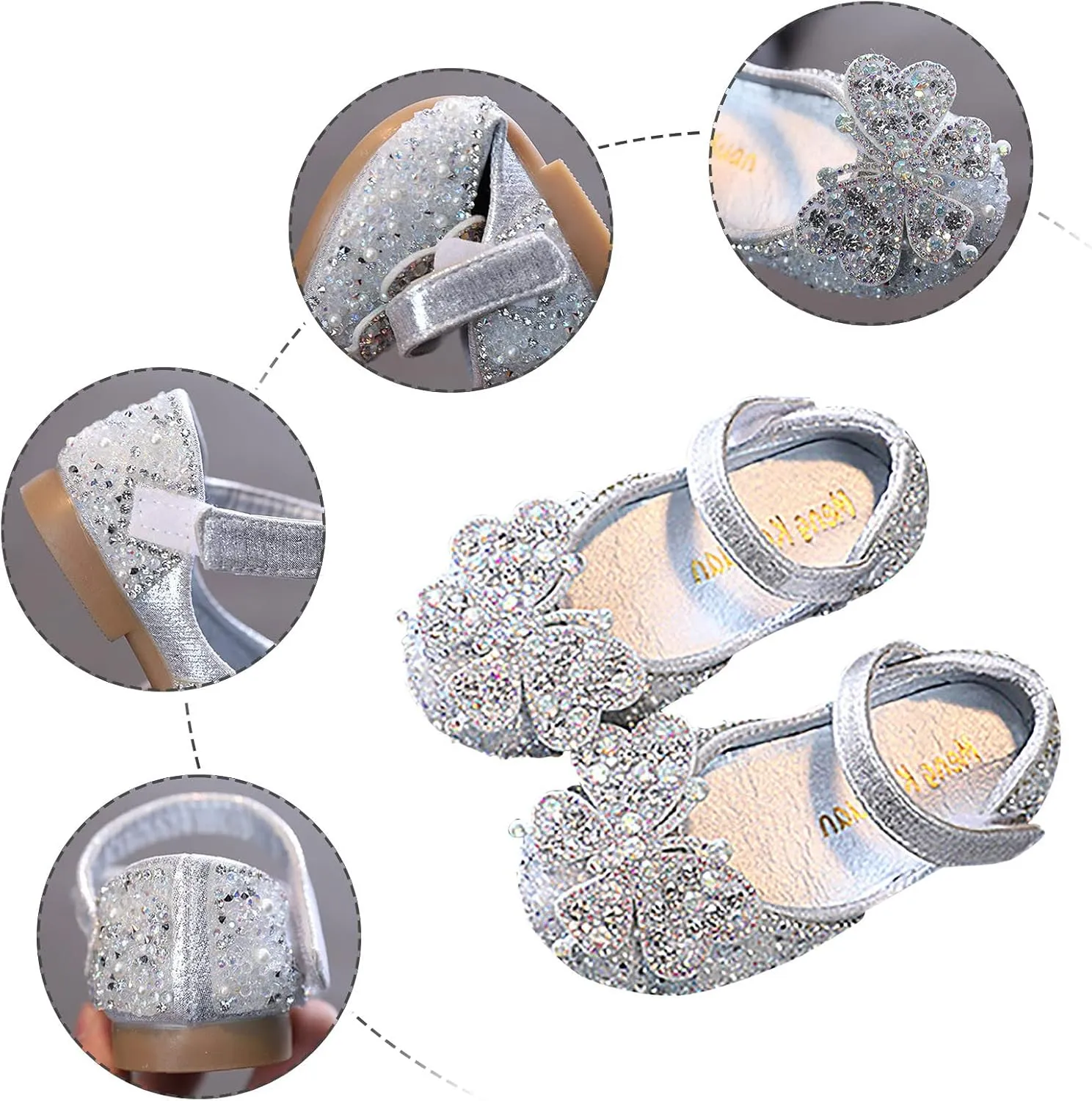 Toddler Girl Sandals, Childrens Girls Pearl Rhinestones Shining Princess Shoes for Party and Wedding Dancing Shoes