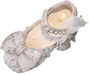 Toddler Girl Sandals, Childrens Girls Pearl Rhinestones Shining Princess Shoes for Party and Wedding Dancing Shoes