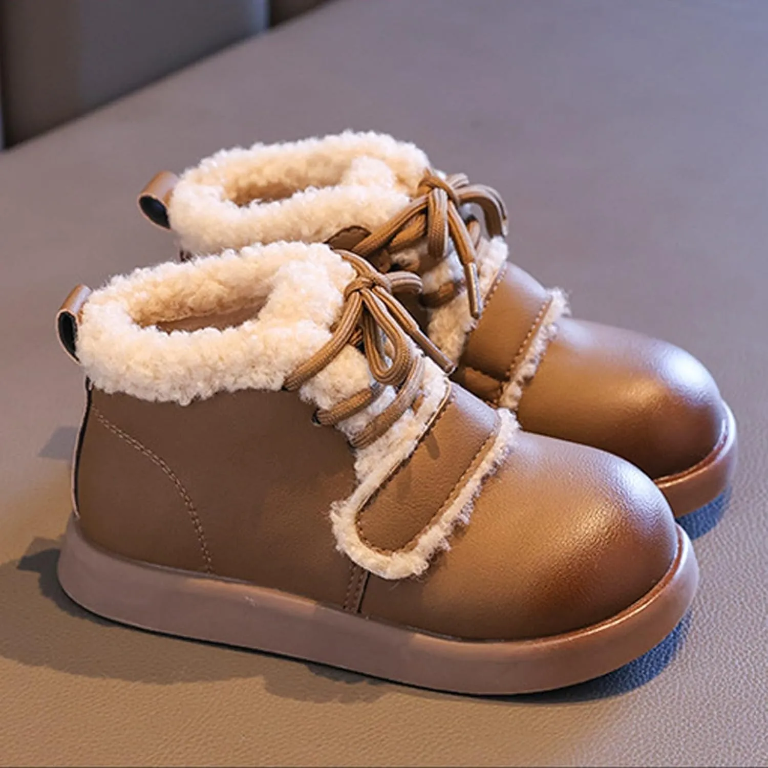Toddler Kids Winter Snow Boots Slip On Cold Weather Sneakers Anti-Slip Fleece Ankle Boots Comfort Size 8 Shoes Toddler