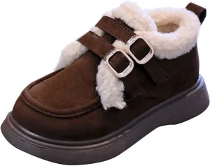 Toddler Kids Winter Snow Boots Slip On Cold Weather Sneakers Anti-Slip Fleece Ankle Boots Comfort Size 8 Shoes Toddler