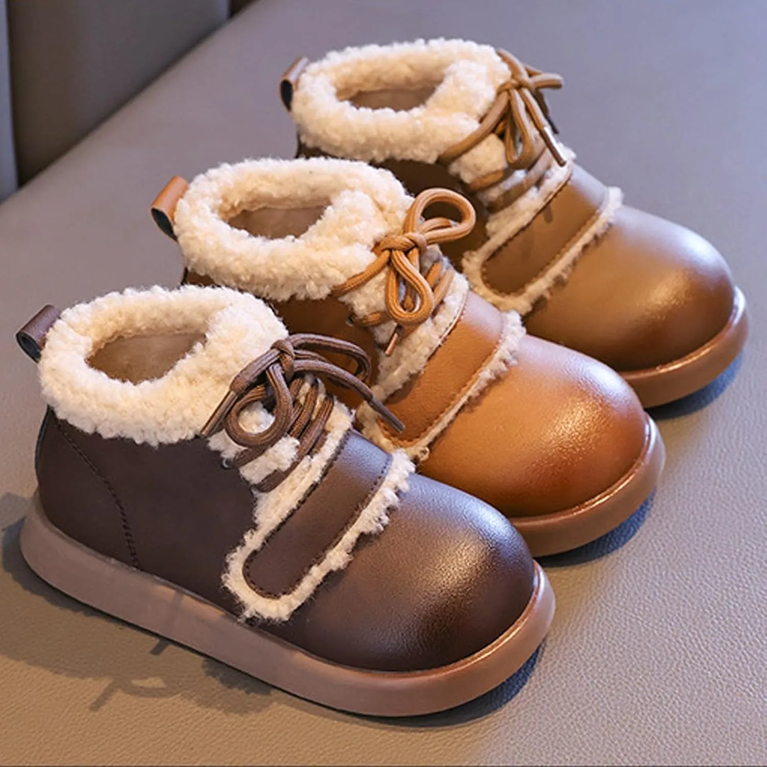 Toddler Kids Winter Snow Boots Slip On Cold Weather Sneakers Anti-Slip Fleece Ankle Boots Comfort Size 8 Shoes Toddler
