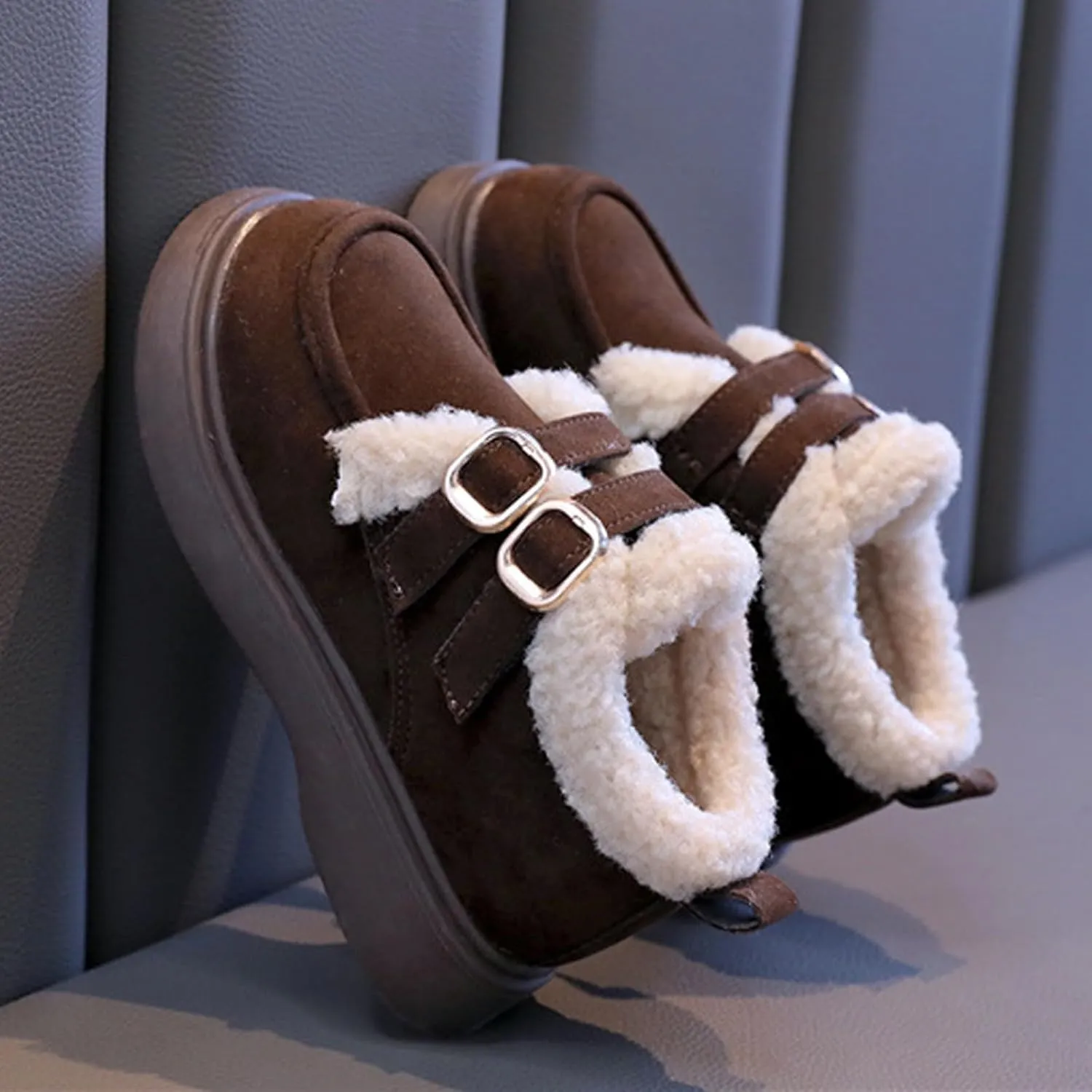 Toddler Kids Winter Snow Boots Slip On Cold Weather Sneakers Anti-Slip Fleece Ankle Boots Comfort Size 8 Shoes Toddler