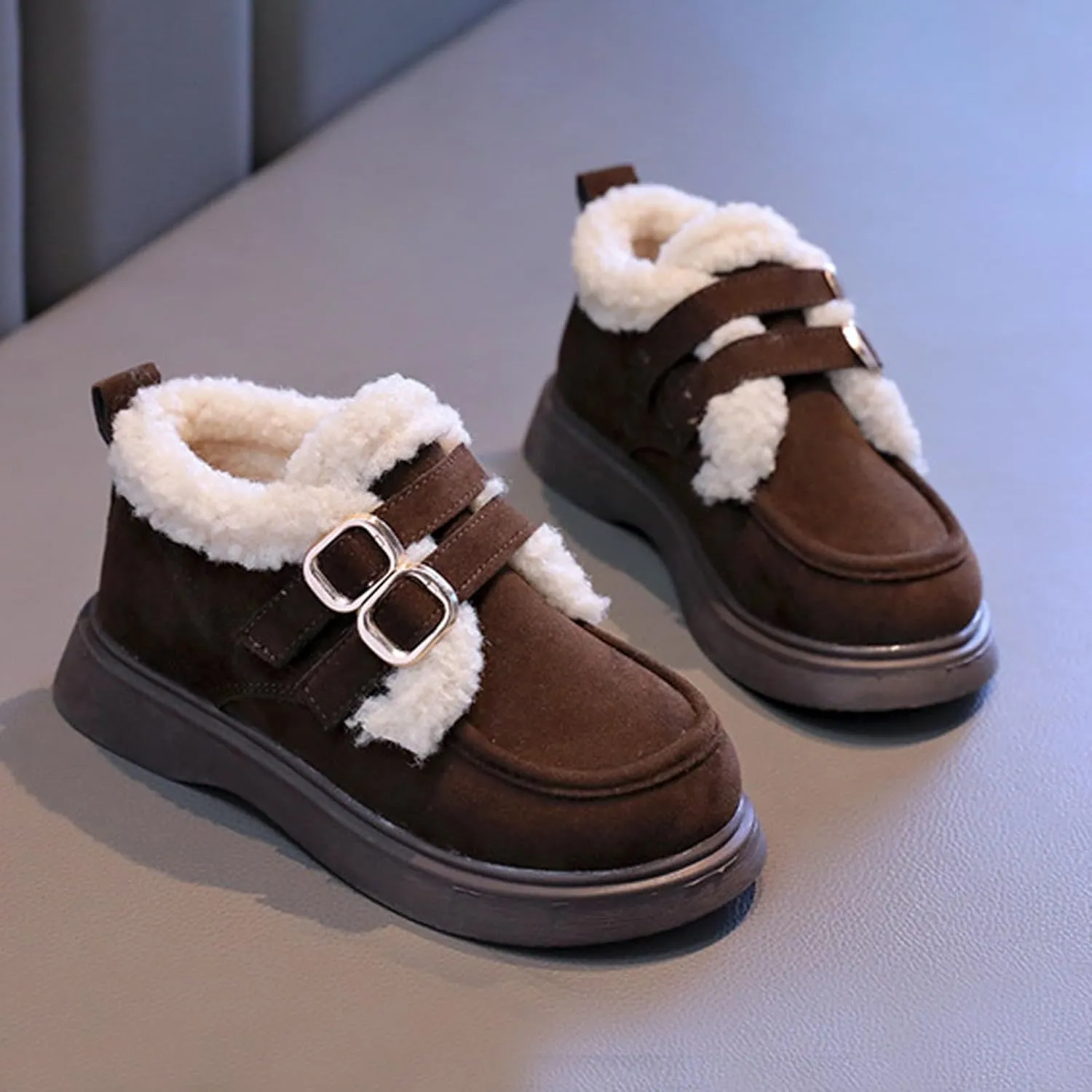 Toddler Kids Winter Snow Boots Slip On Cold Weather Sneakers Anti-Slip Fleece Ankle Boots Comfort Size 8 Shoes Toddler