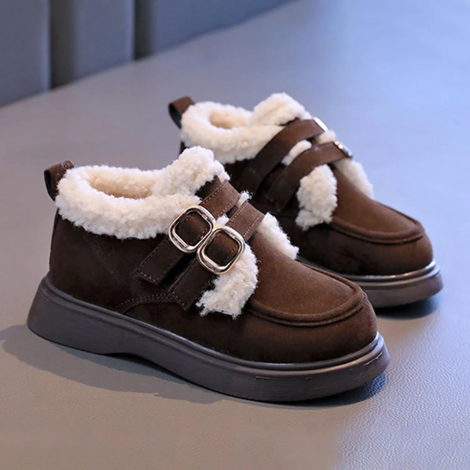 Toddler Kids Winter Snow Boots Slip On Cold Weather Sneakers Anti-Slip Fleece Ankle Boots Comfort Size 8 Shoes Toddler