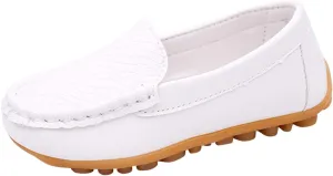 Toddler Little Kid Boys Girls No Slip On Loafers Dress Flat Shoes Soft Suede Leather Flat Boat Shoes Loafer (White, 33)