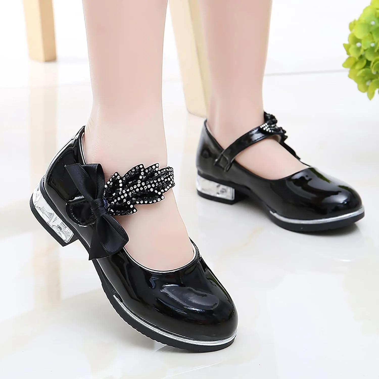 Toddler Princess Shoes,Little Girls Kids Low Heel Bowknot Princess Shoes Wedding School Party Dress Shoes 3-13 Years