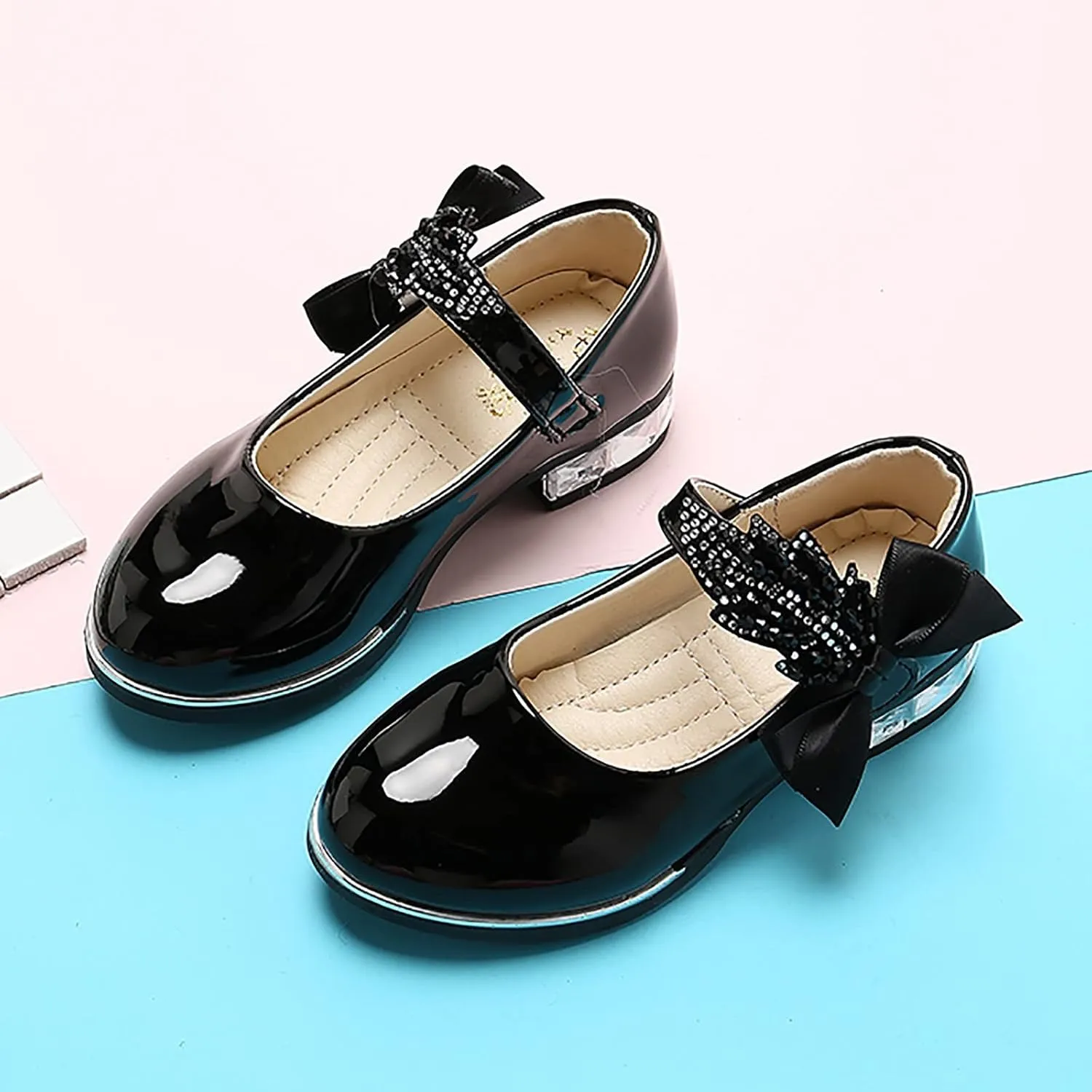 Toddler Princess Shoes,Little Girls Kids Low Heel Bowknot Princess Shoes Wedding School Party Dress Shoes 3-13 Years