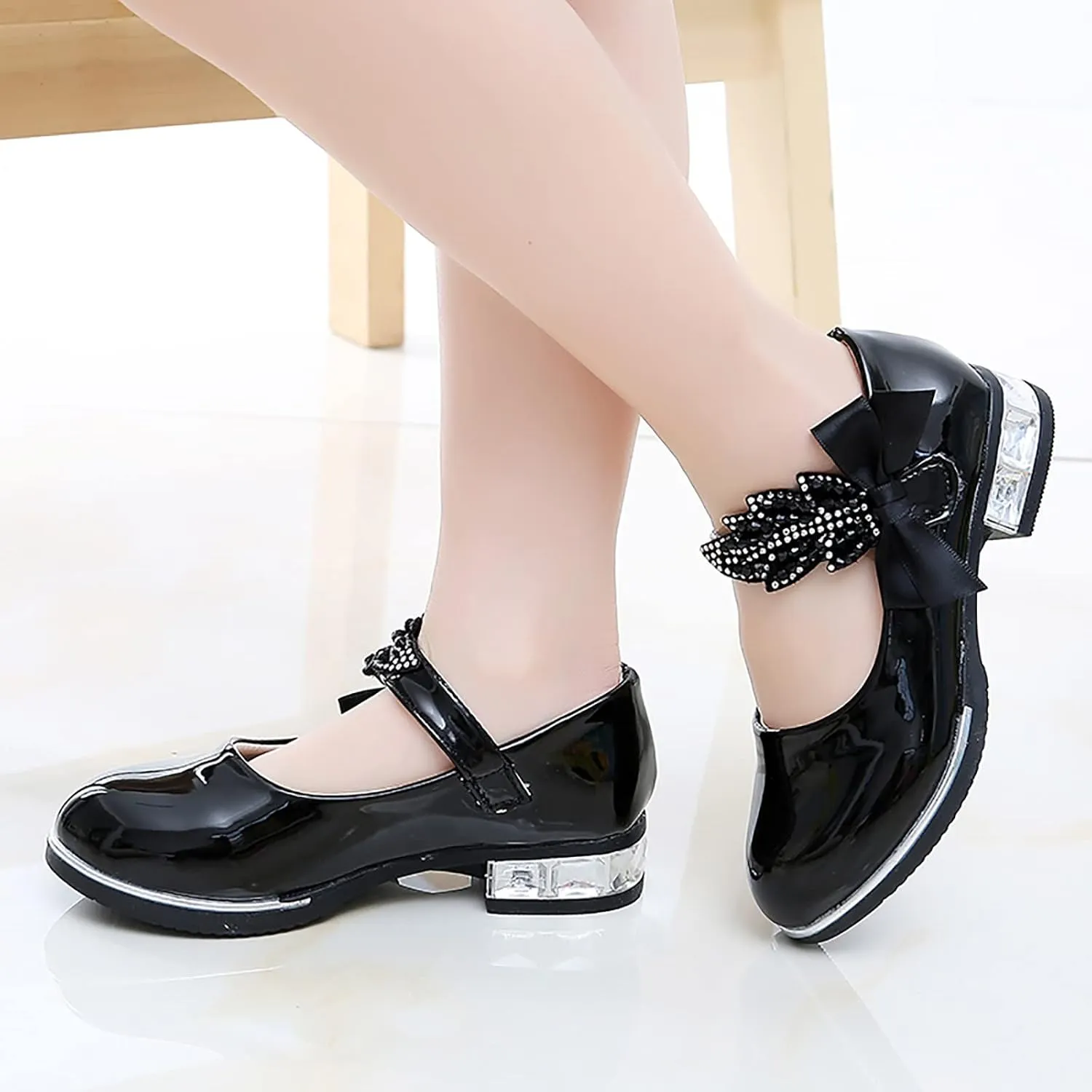 Toddler Princess Shoes,Little Girls Kids Low Heel Bowknot Princess Shoes Wedding School Party Dress Shoes 3-13 Years