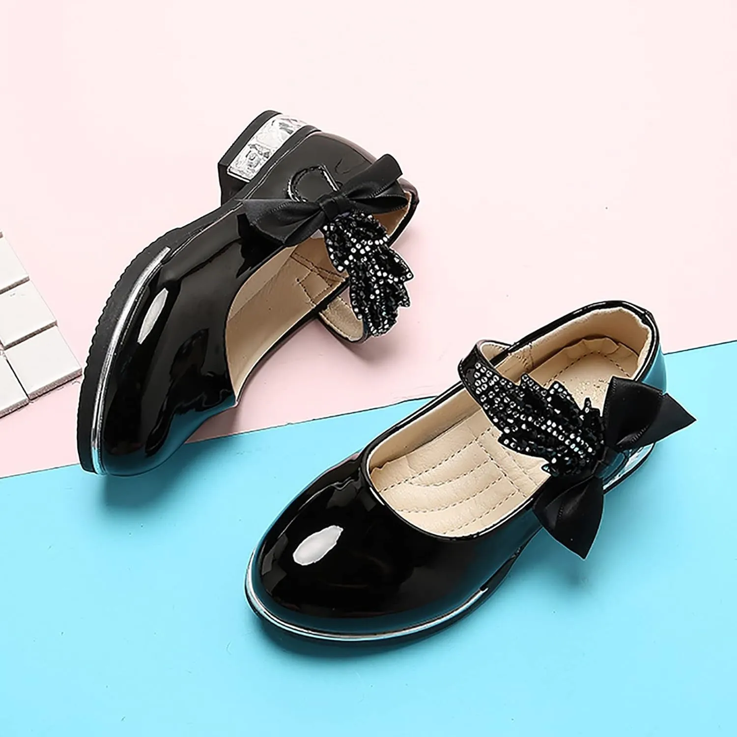 Toddler Princess Shoes,Little Girls Kids Low Heel Bowknot Princess Shoes Wedding School Party Dress Shoes 3-13 Years