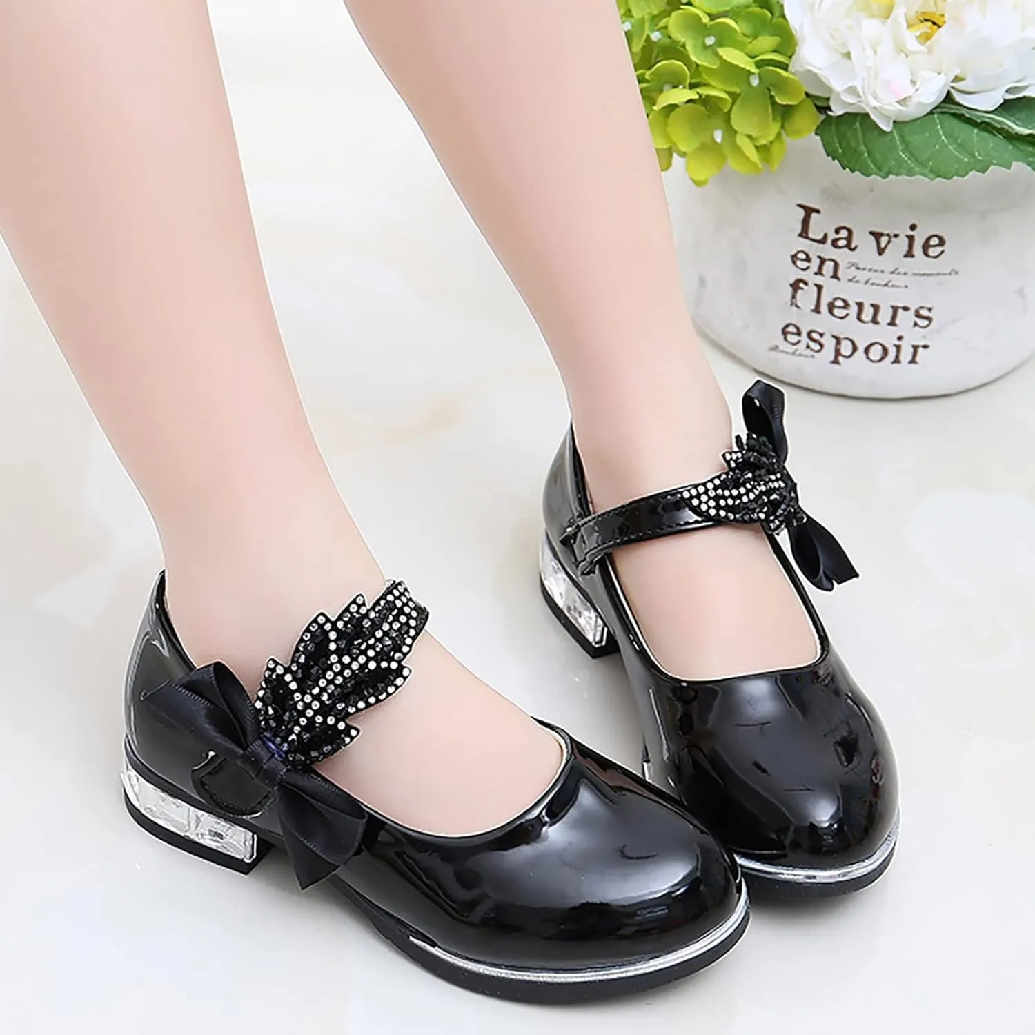 Toddler Princess Shoes,Little Girls Kids Low Heel Bowknot Princess Shoes Wedding School Party Dress Shoes 3-13 Years