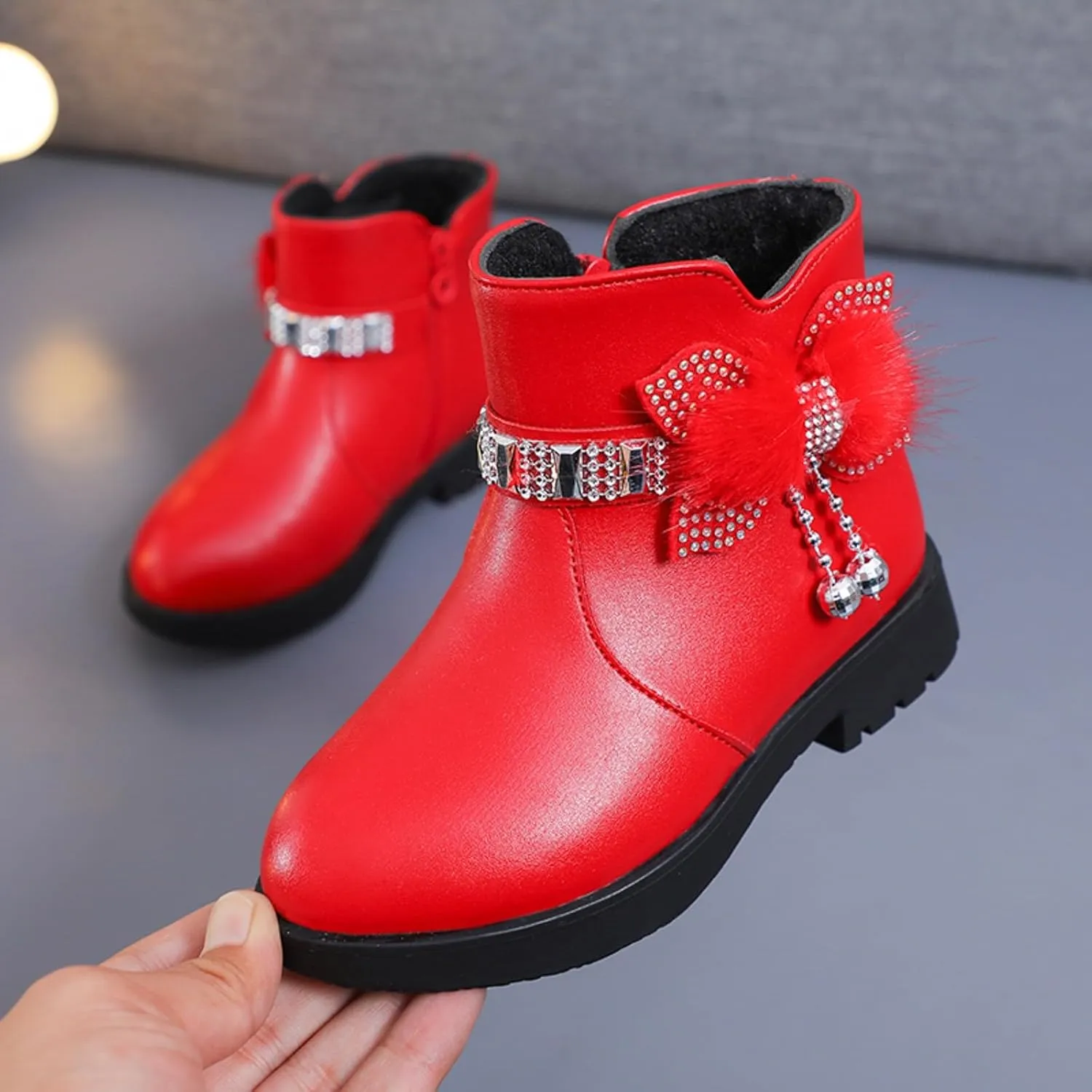 Toddler/Little Kid/Big Kid Girls Ankle Boots PU Leather Warm Hiking Snow Boots Cute Dress Booties