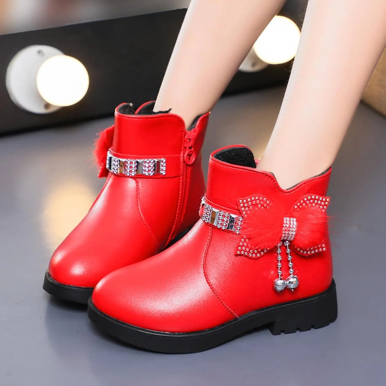 Toddler/Little Kid/Big Kid Girls Ankle Boots PU Leather Warm Hiking Snow Boots Cute Dress Booties