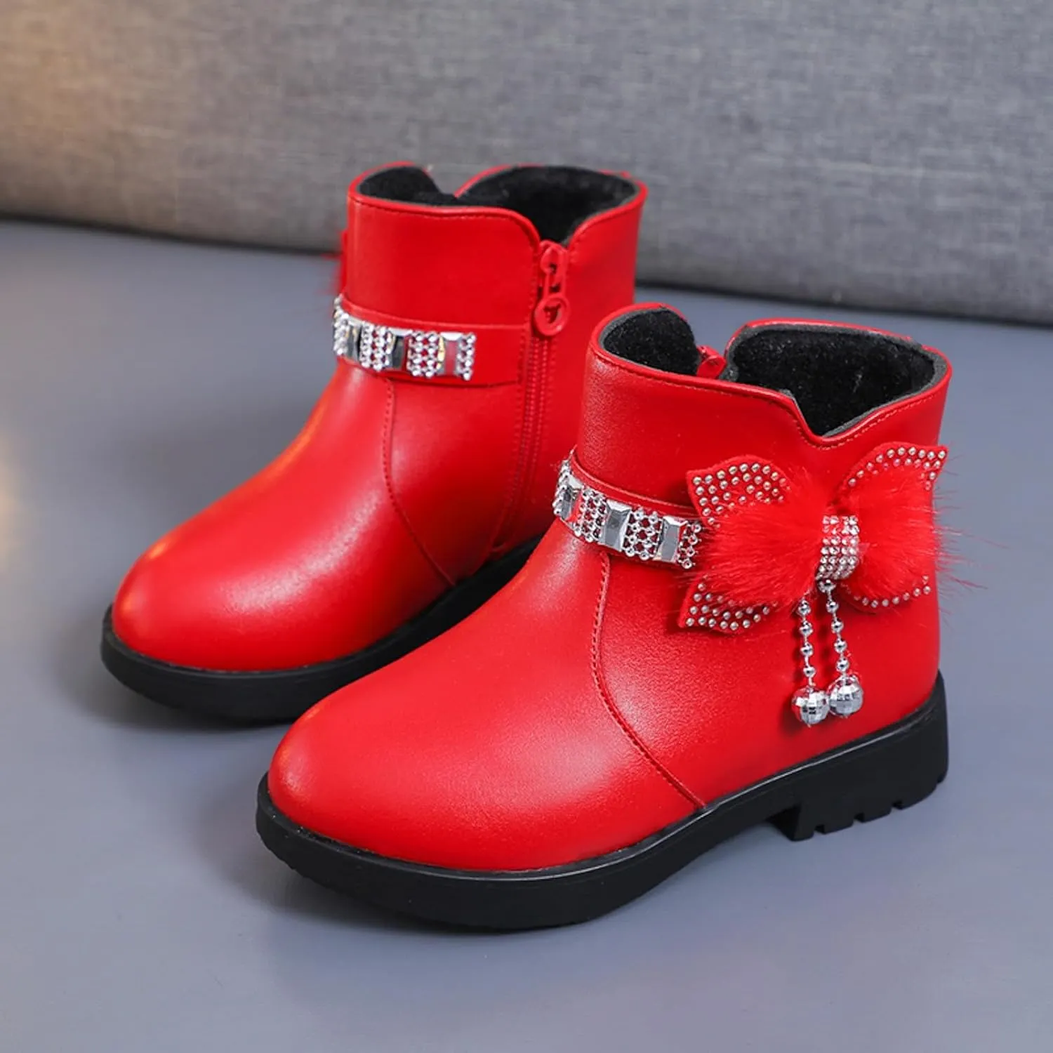 Toddler/Little Kid/Big Kid Girls Ankle Boots PU Leather Warm Hiking Snow Boots Cute Dress Booties