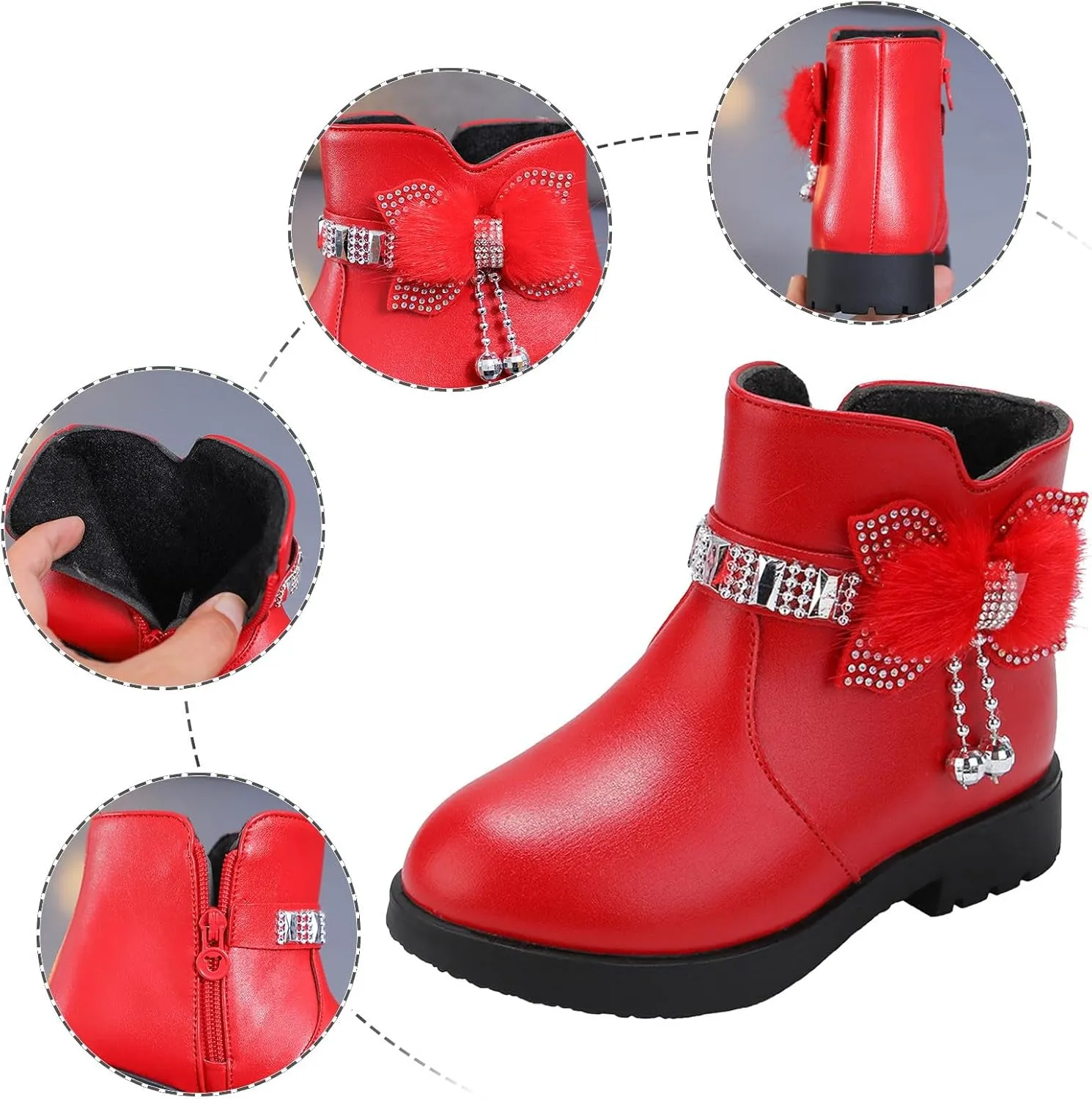 Toddler/Little Kid/Big Kid Girls Ankle Boots PU Leather Warm Hiking Snow Boots Cute Dress Booties