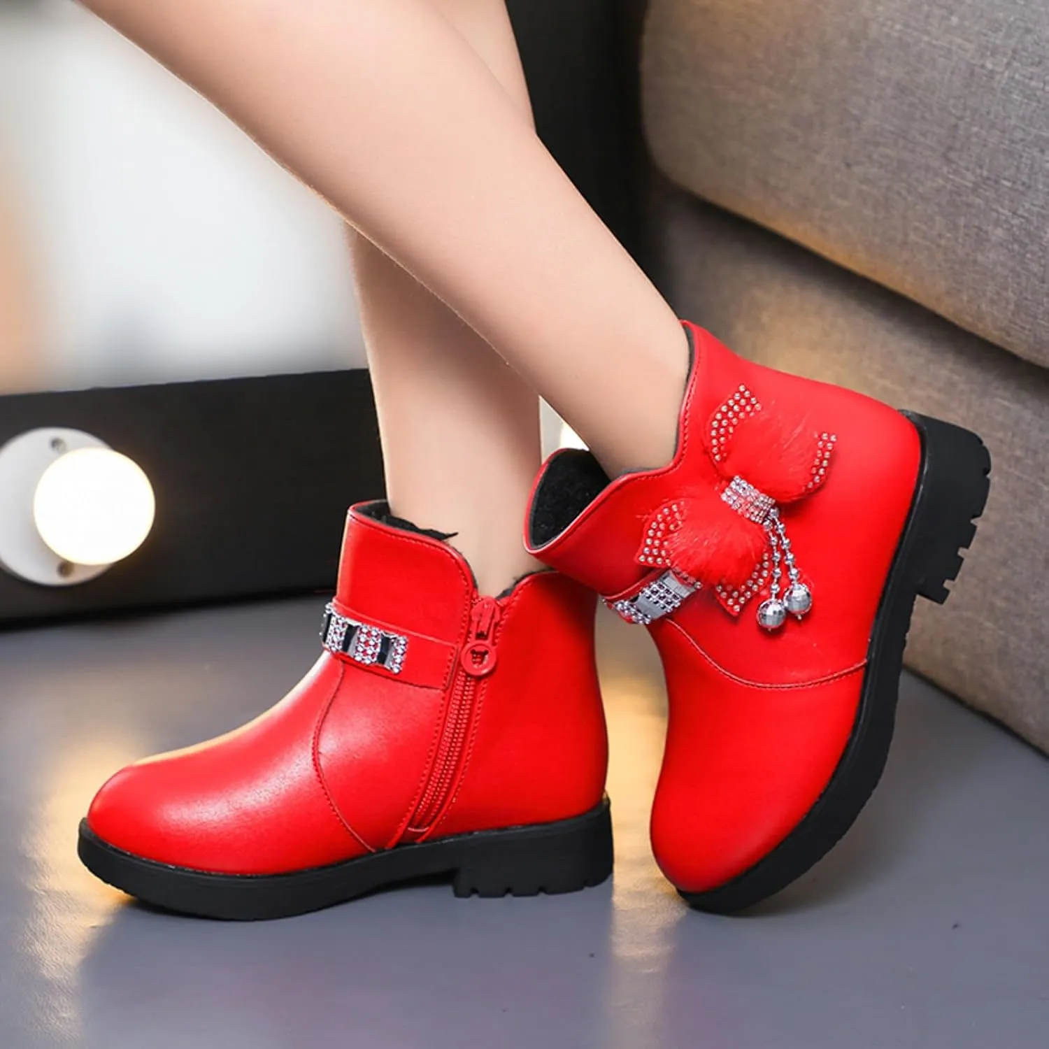 Toddler/Little Kid/Big Kid Girls Ankle Boots PU Leather Warm Hiking Snow Boots Cute Dress Booties